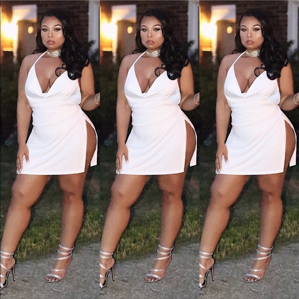 HIGH SLIT DRESS & DIAMOND CUT SPIRAL HEELS